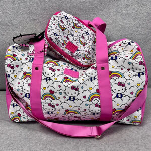 Hello Kitty Rainbow Clouds Weekender Duffle Bag Set w/ Crossbody Pouch and Tag